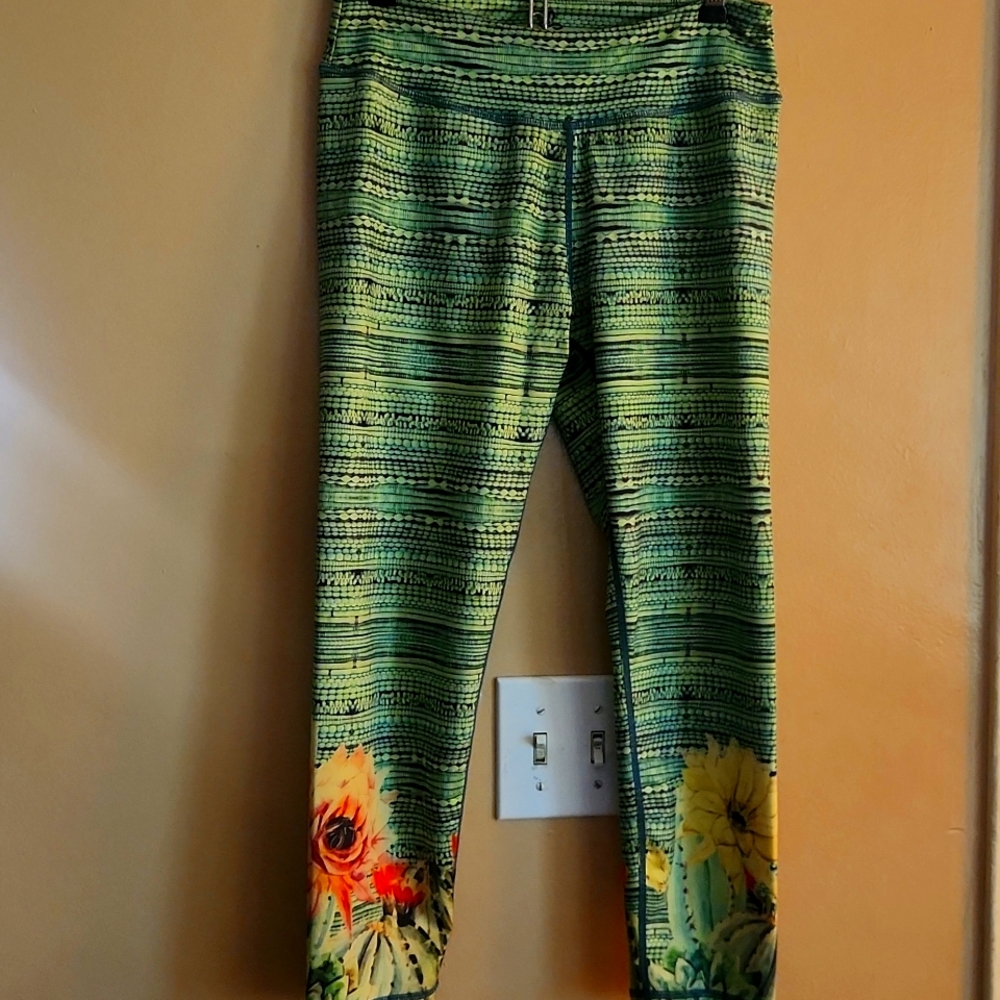 Prana Green Capri Succulent Leggings, Workout Pants, Athletic